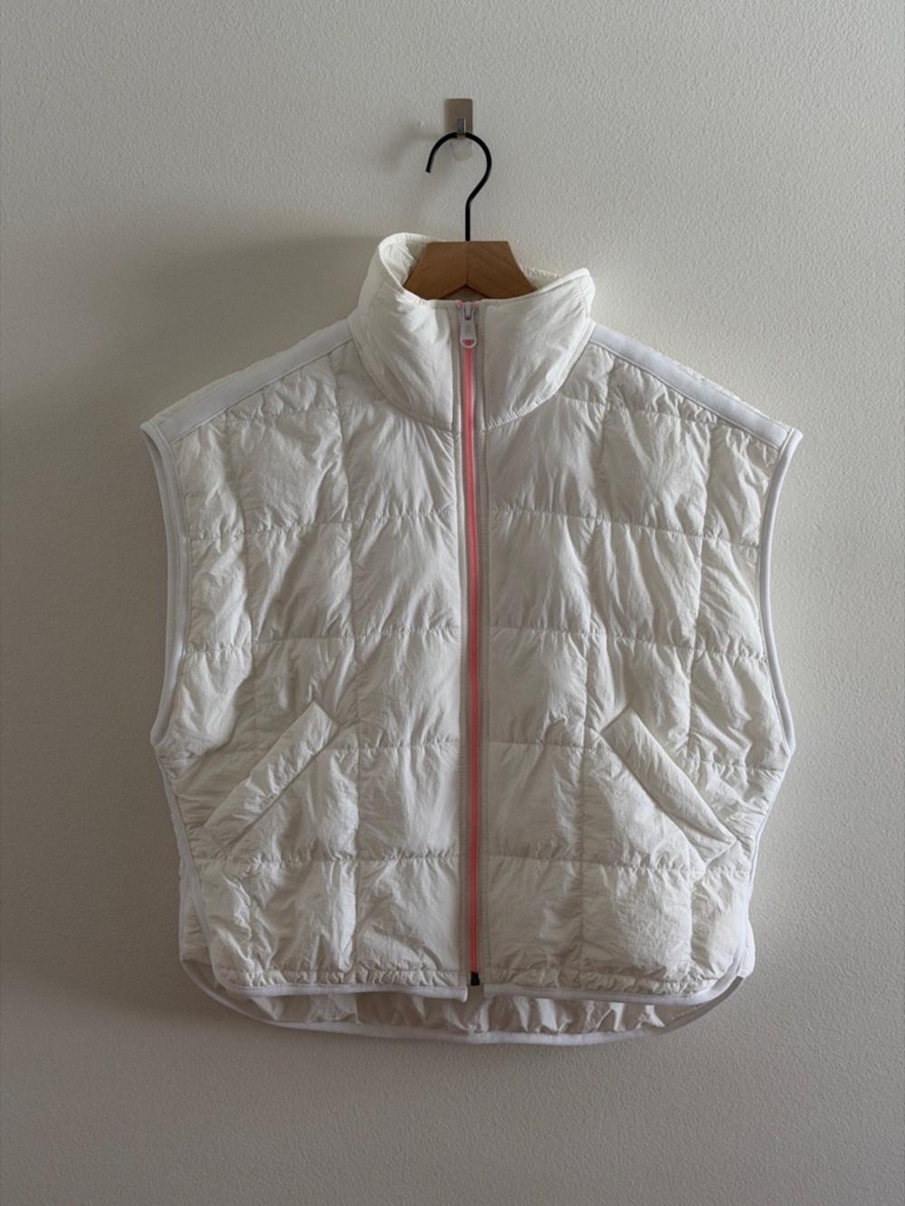 FP Movement by Free People White Pippa Packable Puffer Vest with Pink Zipper